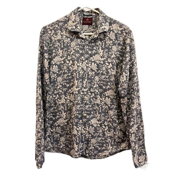 Scotch & Soda Blue Gray Retro Floral Button Up Shirt Top Mens Size Medium - Picture 1 of 9